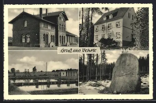 AK Vehrte, Bahnhof, Naturfreunde-Heim und Findling
