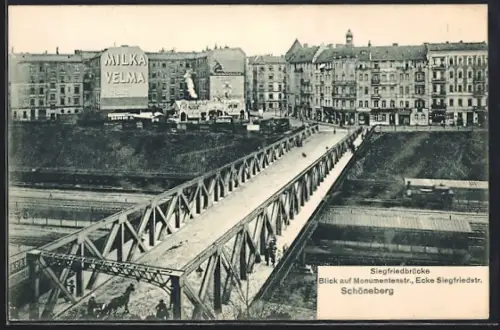 AK Schöneberg, Siegfriedbrücke mit Blick auf die Monumentenstrasse