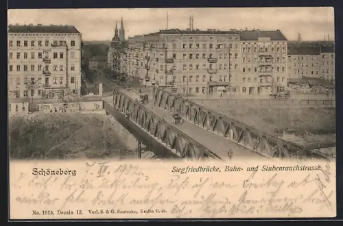 AK Berlin-Schöneberg, Siegfriedbrücke mit Bahn- und Stubenrauchstrasse