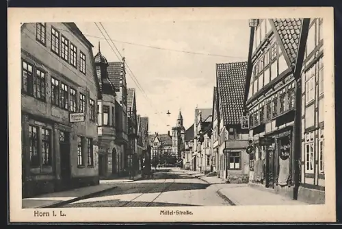 AK Horn i. L., Blick in die Mittel-Strasse