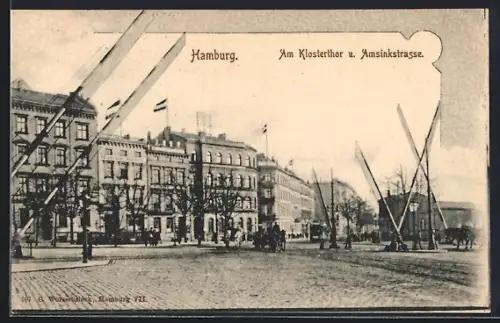 AK Hamburg-Klostertor, Partie am Klostertor u. Amsinkstrasse, Pferdegespanne
