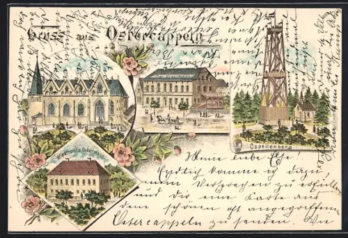 Lithographie Ostercappeln, hotel Gebr. Broermann, Windthorst`s Geburtshaus, Capellenberg