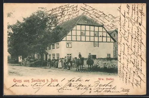 AK Belm, Gasthaus Sandkrug v. Ww. Balke, Pferdekutsche