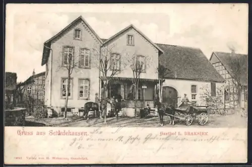 AK Schledehausen / Bissendorf, Gasthof L. Braksier mit Pferdekutsche