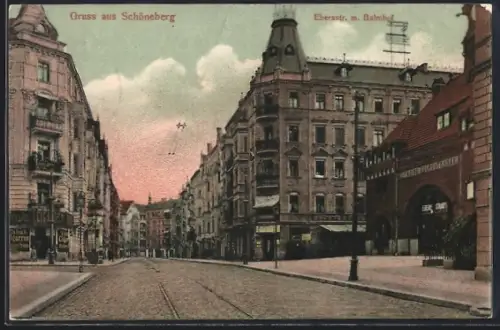 AK Schöneberg, Ebersstrasse mit Bahnhof