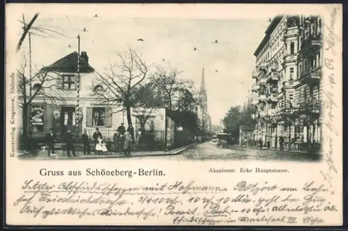 AK Berlin-Schöneberg, Akazienstrasse Ecke Hauptstrasse mit Restaurant
