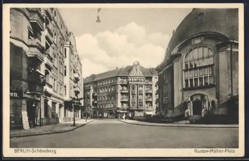 AK Berlin-Schöneberg, Gustav-Müller-Platz mit Apotheke