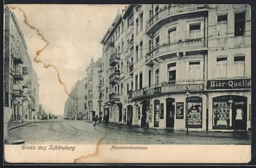AK Schöneberg, Monumentenstrasse mit Tabak-Geschäft von C. H. Wiese