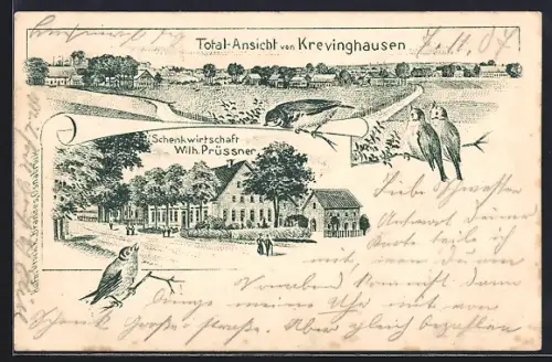 AK Krevinghausen, Gasthaus von Wilh. Prüssner und Totalansicht