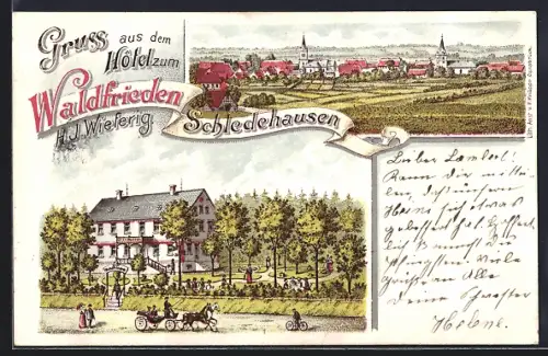 Lithographie Schledehausen / Bissendorf, Hotel zum Waldfrieden, Bes. H. J. Wieferig