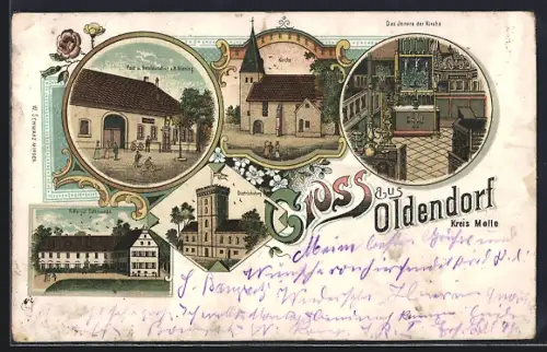 Lithographie Oldendorf /Melle, Restaurant v. N. Wiening, Dietrichsburg, Rittergut Ostenwalde