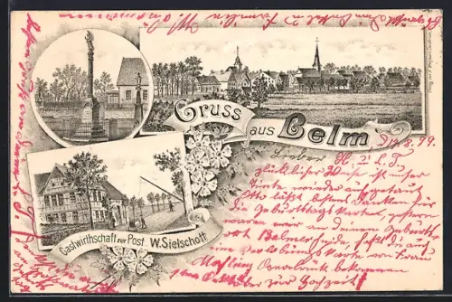 Lithographie Belm, Gasthaus zur Post, Bes. W. Sielschott