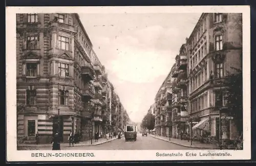 AK Berlin-Schöneberg, Sedanstrasse Ecke Leuthenstrasse mit Strassenschildern