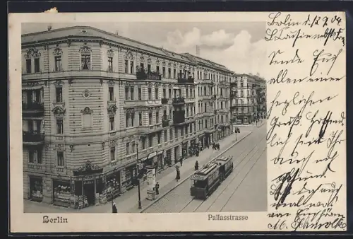 AK Berlin-Schöneberg, Pallasstrasse mit Strassenbahn