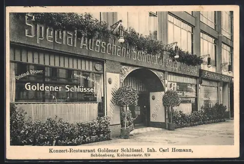 AK Schöneberg, Restaurant Goldener Schlüssel, Inh. Carl Homann in der Kolonnenstr. 8/9
