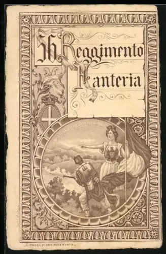 Künstler-AK Italia, 56 Reggimento Fanteria, Soldat des Infanterie-Regiments und Frau mit Fahne