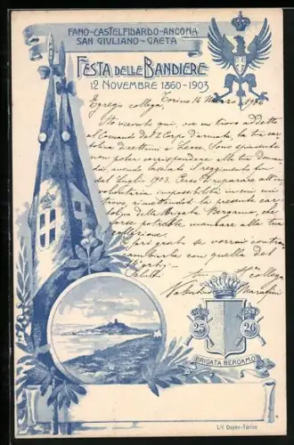 Lithographie San Giuliano-Gaeta, Festa delle Bandiere 1860-1903, Infanterie-Regiment Brigata Bergamo