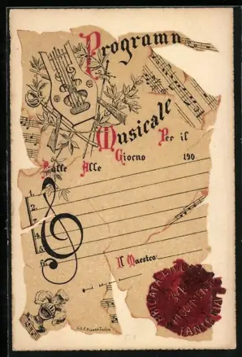 Lithographie Livorno, Programma Musicale, Brigata Livorno 34 Reggimento, Infanterie-Regiment
