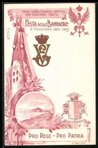 Lithographie San Giuliano-Gaeta, Festa delle Bandiere 1860-1903, Infanterie-Regiment Brigata Bergamo