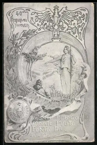 Lithographie Monte Pelago, Monte Pulito, Porta Pia 1860-1870, 40o Reggimento Fanteria, Infanterie-Infanterie