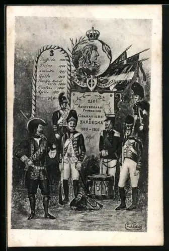 AK Soldaten in Uniform, 250o Anniversario Fondazione Granatieri di Sardegna 1659-1909, Infanterie-Regiment