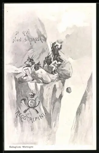 AK Soldaten des Infanterie-Regiments am Felsen, 5 Reggimento Alpini, Battglione Morbegno