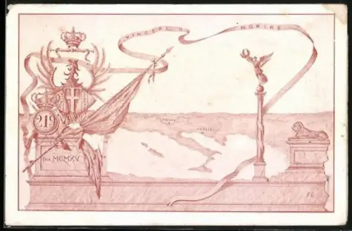 Künstler-AK Triesta, Landkarte mit Trento, Infanterie-Regiment Adler mit Wappen