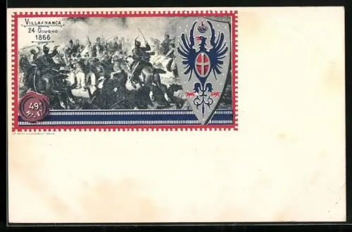 Lithographie Villafranca, 49o Reggimento Fanteria, Soldaten des Infanterie-Regiments im Gefecht