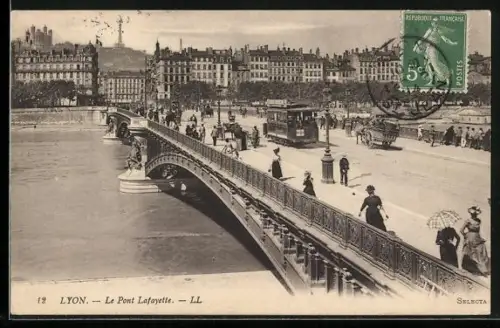 AK Lyon, Le Pont Lafayette, Strassenbahn