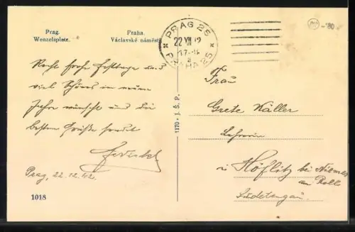 AK Prag, Wenzelsplatz mit Strassenbahn