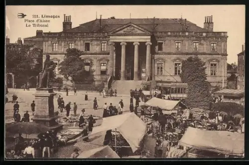 AK Limoges, Place d`Aisne, Le Tribunal, Strassenbahn