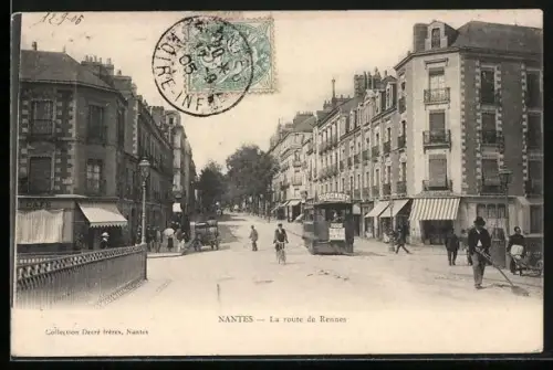 AK Nantes, La Route de Rennes, Strassenbahn