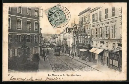 AK Le Mans, La Rue Gambetta, Strassenbahn