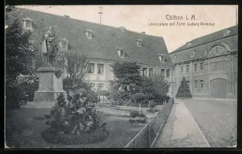 AK Cöthen i. A., Schlossplatz, Fürst-Ludwig-Denkmal