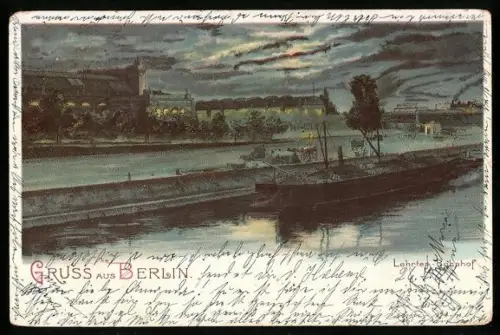Mondschein-Lithographie Berlin-Tiergarten, Lehrter Bahnhof