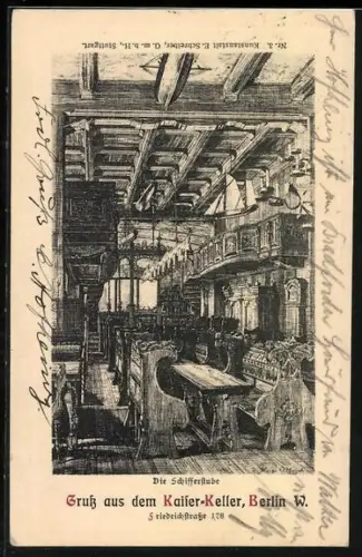 Lithographie Berlin, Gasthaus Kaiser-Keller in der Friedrichstrasse 178, Schifferstube