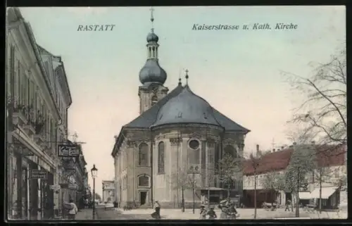 AK Rastatt, Kaiserstrasse, Kath. Kirche