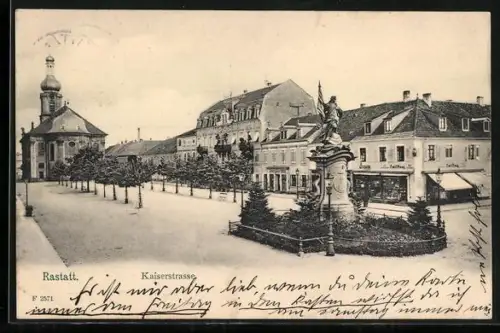 AK Rastatt, Kaiserstrasse mit Denkmal