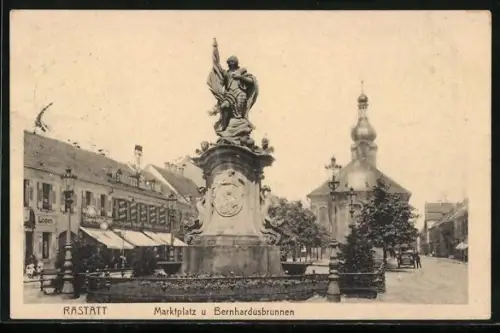 AK Rastatt, Marktplatz, Bernhardusbrunnen