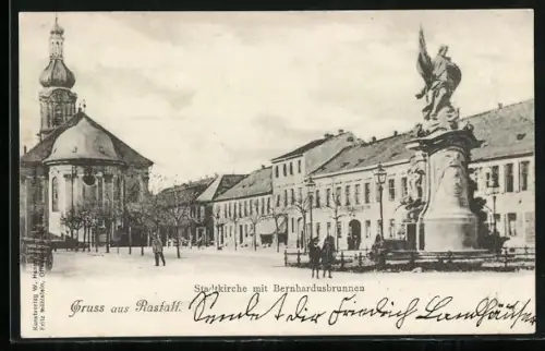 AK Rastatt, Stadtkirche mit Bernhardusbrunnen