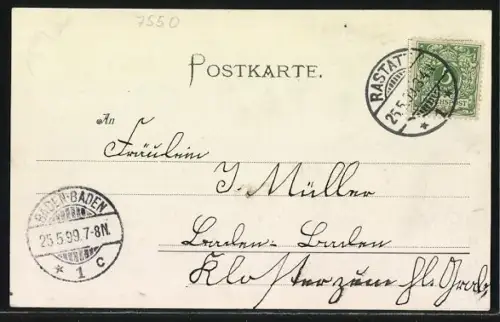 AK Rastatt, Stadtkirche mit Bernhardusbrunnen