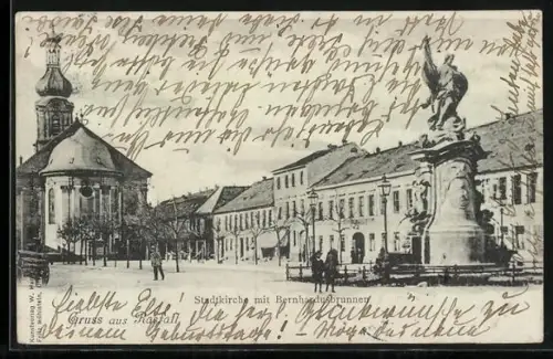 AK Rastatt, Stadtkirche, Bernhardbrunnen
