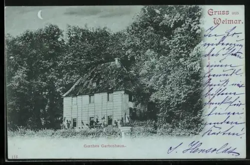 Mondschein-AK Weimar / Thüringen, Gartenhaus von Goethe