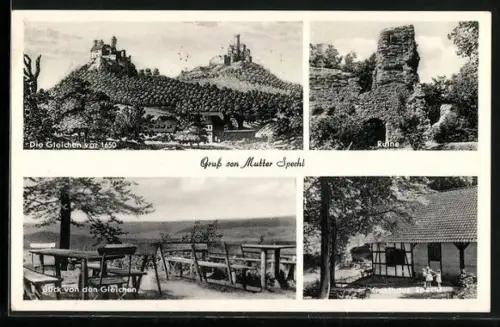 AK Benniehausen /Göttingen, Gasthaus Specht, Die Gleichen um 1650, Ruinen auf den Hügeln