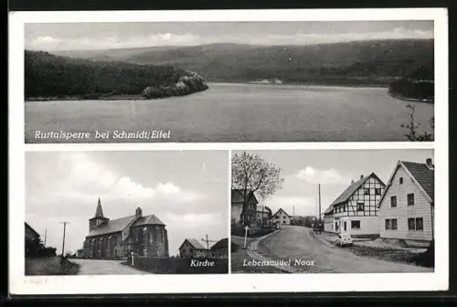 AK Schmidt /Eifel, Rurtalsperre, Kirche, Lebensmittel Naas