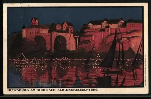 Künstler-AK Meersburg am Bodensee, Schlossbeleuchtung