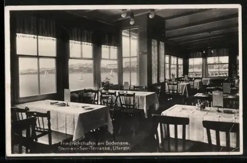 AK Friedrichshafen am Bodensee, Gasthaus Sternen-See-Terrasse in der Uferstrasse, Inh. Fritz Hidaisch