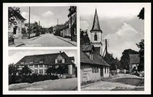 AK Niederbühl /Rastatt, Hauptstrasse, Schulstrasse, Kirche