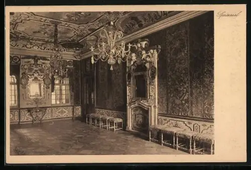 AK Baden-Baden, Speisesaal im Schloss Favorite