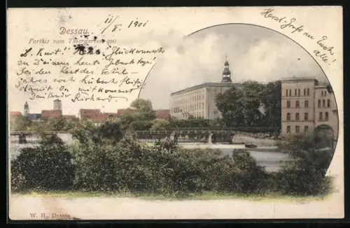 AK Dessau, Partie vom Tiergarten aus